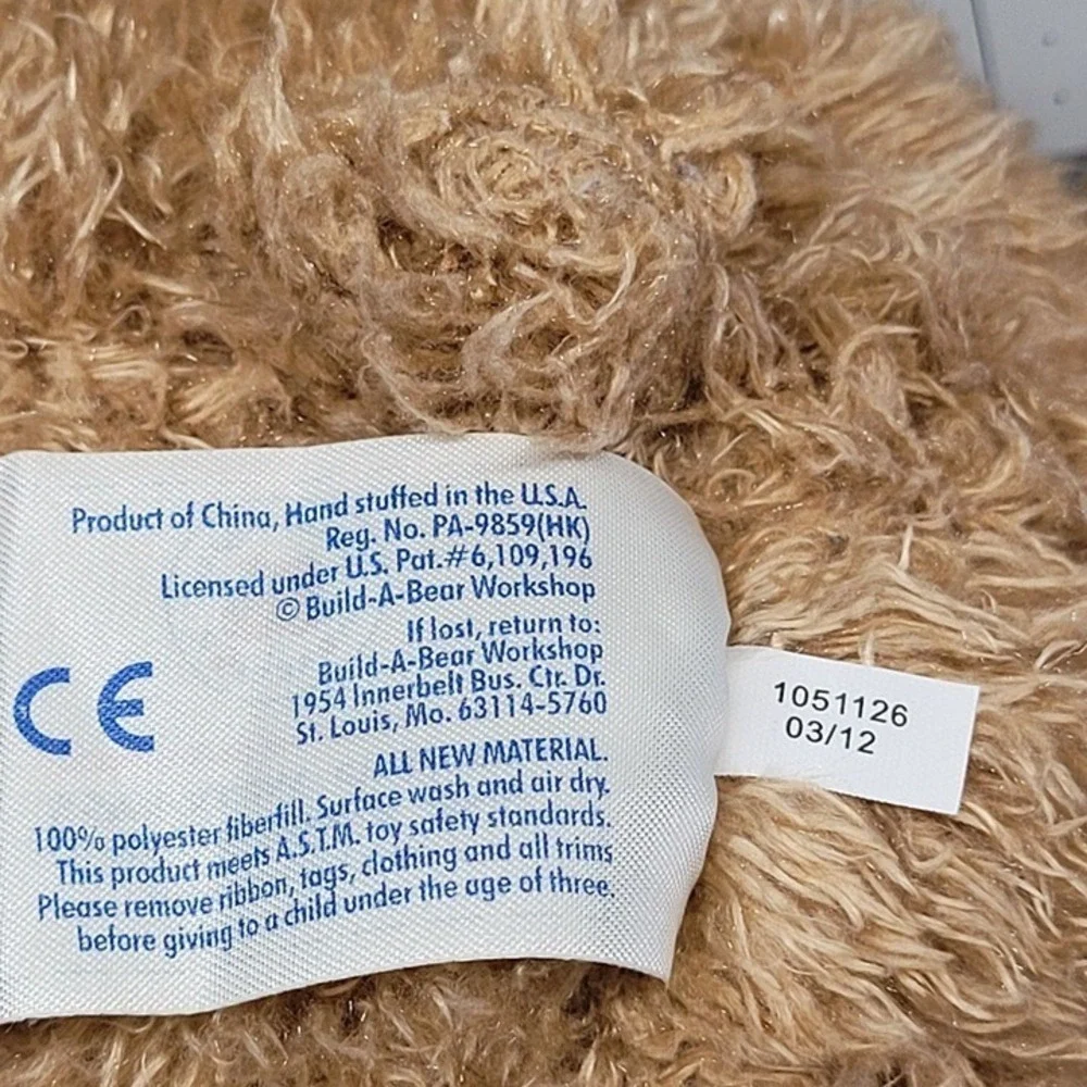 Build A‎ Bear Tan Shaggy Hair Teddy Plush Shaggy Curly Bear Smiling BAB READ
